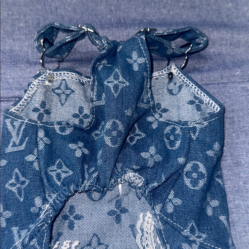 Blue Denim Doggy Dress with Lace Trim - Picture 6 of 6